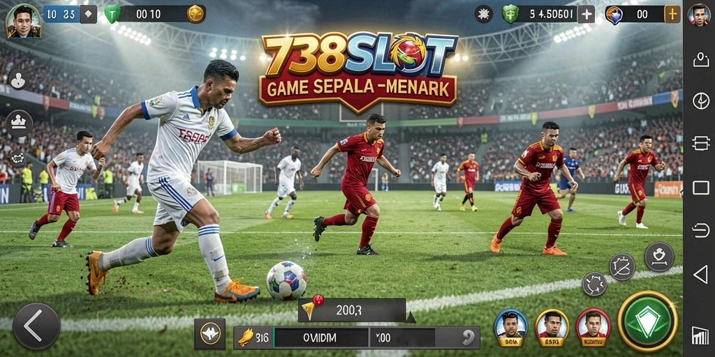 Tampilan gameplay seru di <strong>738SLOT</strong> dengan aksi sepak bola yang mendebarkan.