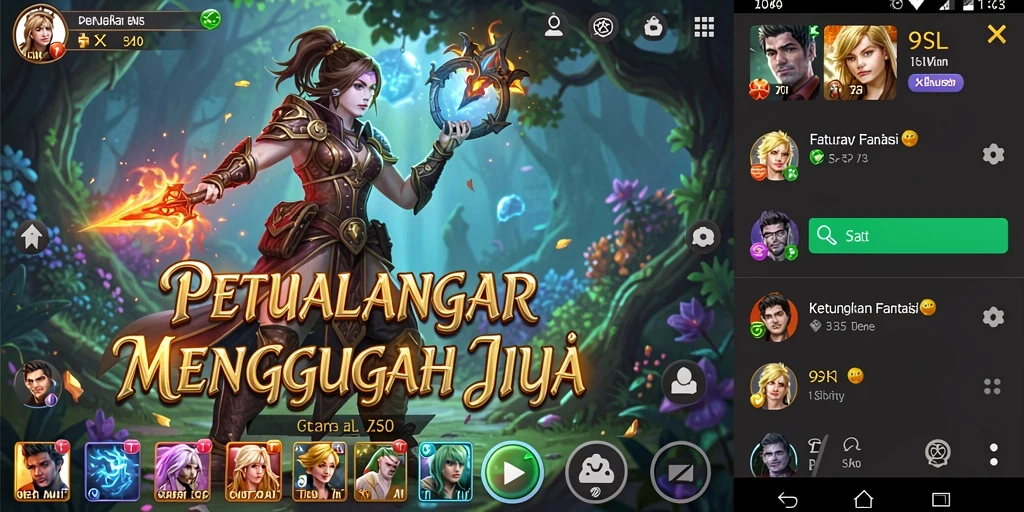 Screenshot 9SL menampilkan aksi pertempuran seru di dunia fantasi.