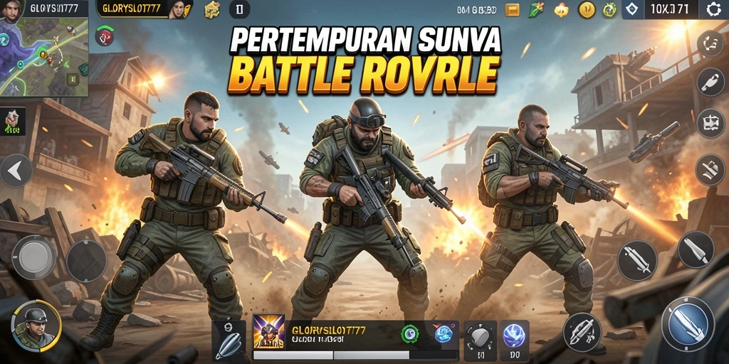 Tampilan gameplay seru di GLORYSLOT777 dengan aksi Battle Royale.