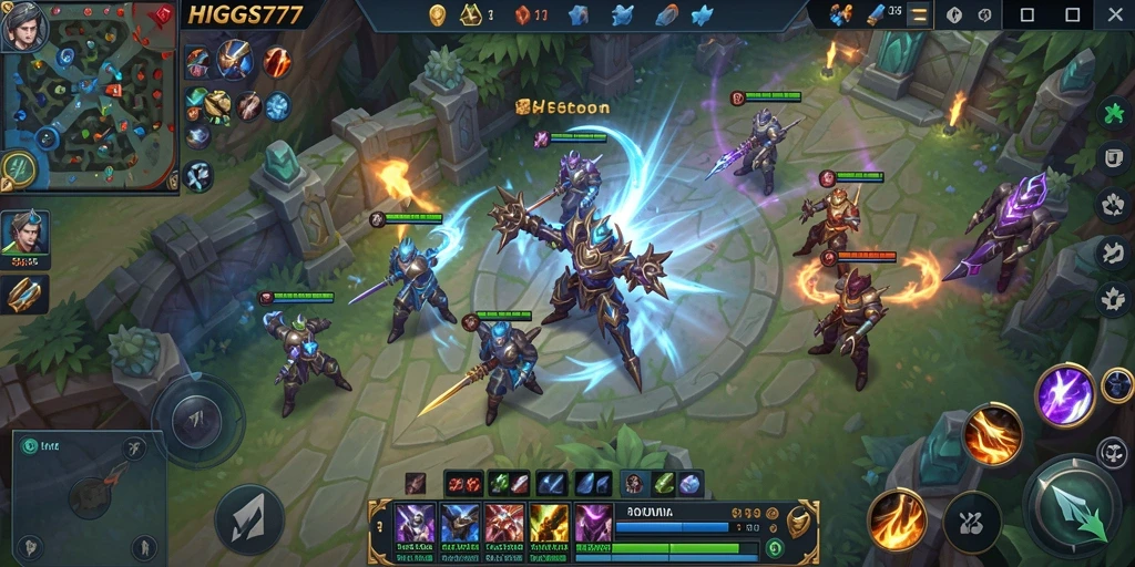 Tampilan gameplay menarik dari HIGGS777 dengan aksi MOBA penuh strategi.