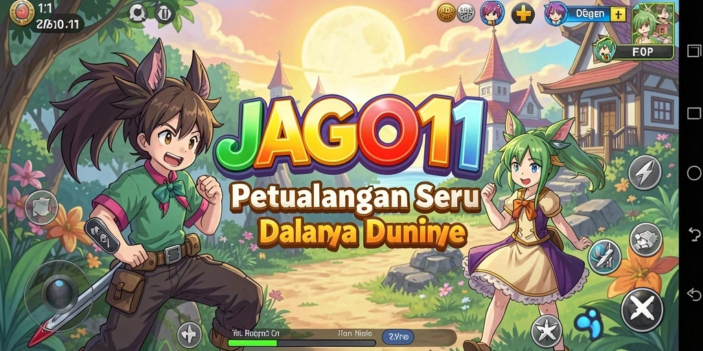 Tampilan menarik dari gameplay JAGO11 dengan karakter anime yang beraksi.