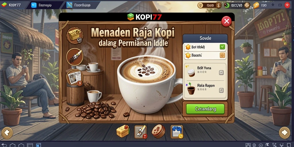 Tampilan gameplay KOPI77 yang menarik dan interaktif saat mengelola warung kopi.