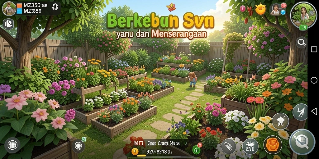 Tampilan gameplay seru dalam MZ356 dengan kebun yang indah.