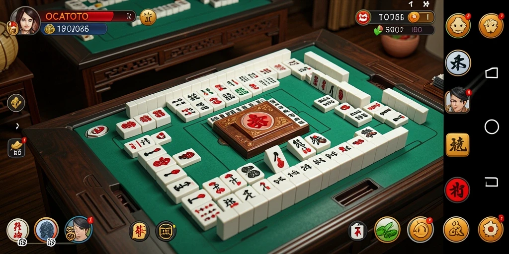 Tampilan gameplay seru dari OCATOTO dengan ubin Mahjong.