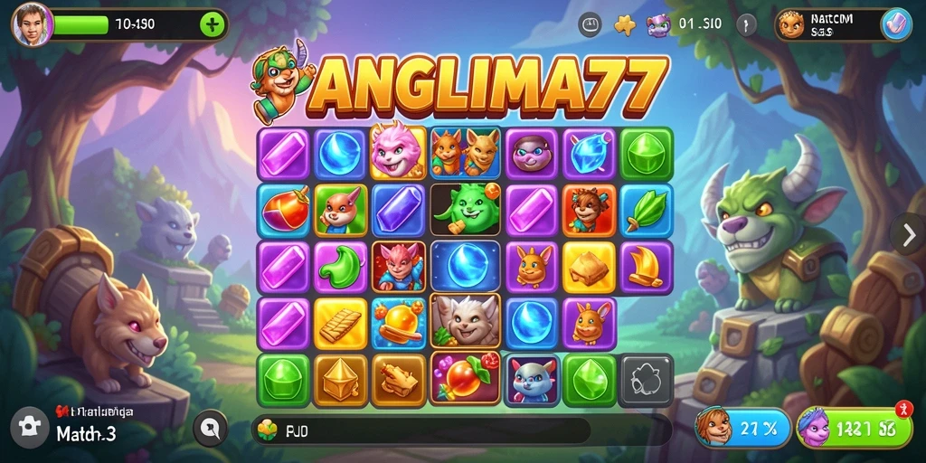 Tampilan gameplay seru di PANGLIMA77 dengan permata berwarna-warni.