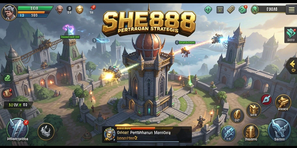 Tampilan gameplay Tower Defense yang menegangkan dari SHE888.