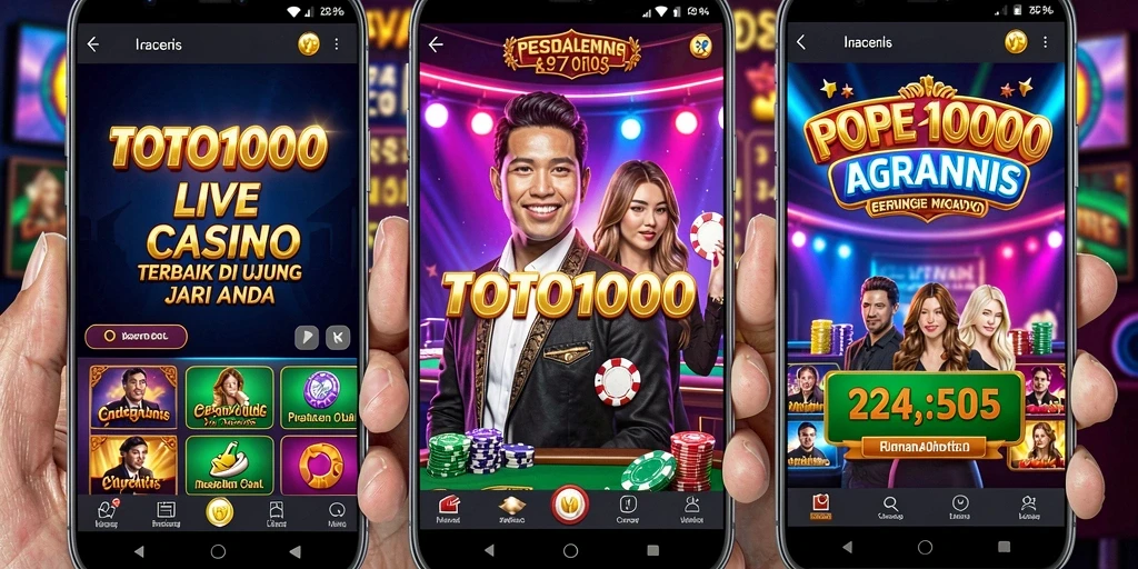Screenshot gameplay TOTO1000 menampilkan dealer langsung dan suasana kasino nyata.