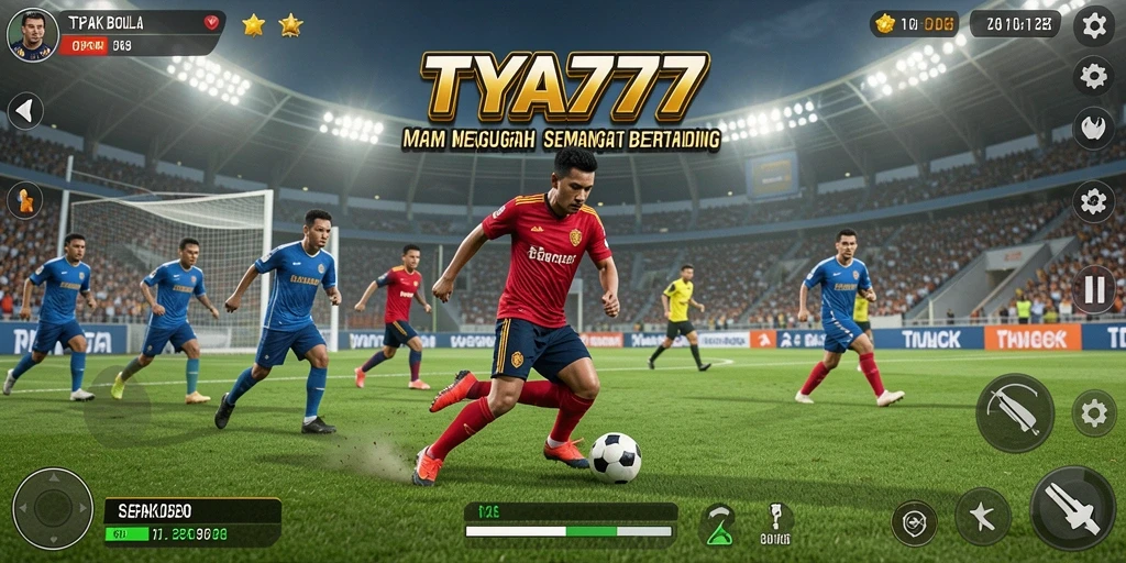Screenshot utama <strong>TYA777</strong> menampilkan aksi pertandingan sepak bola yang seru.